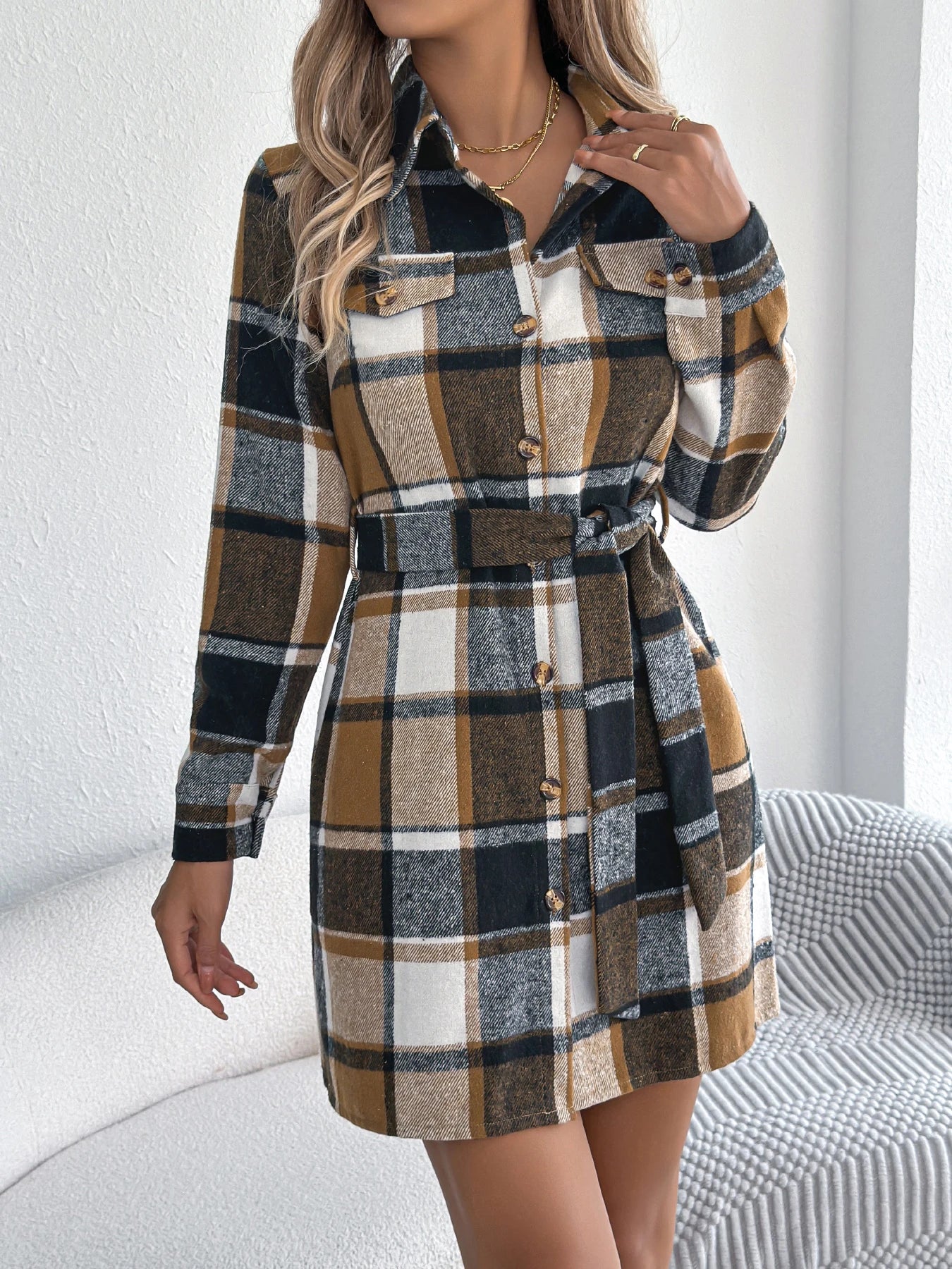 ✨ Vestito Giacca a Quadri con Cintura – Autunno/Inverno 2025 👗🍂